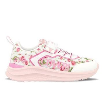 Tenis Fantasy Blanco Y Rosado Con Flores Y Cordones Para Niña
