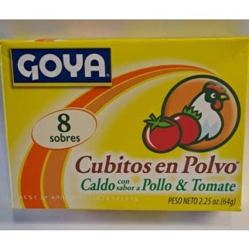 Cubitos En Polvo, Caldo De Pollo Y Tomate , 8 Sobres 2.25Oz. M/Goya