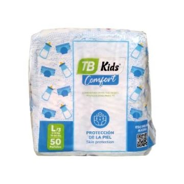 Culeros Desechables P/Bebe Menos 9Kg A 14 Kg Talla L/3, M/Tb Kids Comfort-L,Paqte 50 U