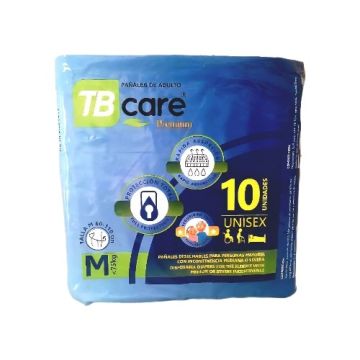 Pañales Desechables P/Personas Mayores C/Incontinencia Mediana O Severa C/ + D/75 Kgs, Talla M, M/Tb Care Premium Pqte X 10 U